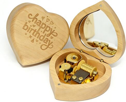 LunaMelody Wooden Wind-up Music Box, Happy Birthday, Japanese Movement, Birthday Present, A Birthday Gift for Friend, Home Decoration in Kuwait