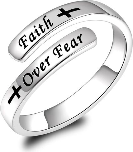 Sonateomber Gold Silver Faith Open Rings for Women ，Adjustable Minimalist Personality Encouragement Hope Love Healing Promise Ring Wedding Festival Accessories Fashion Jewelry Gift in Kuwait