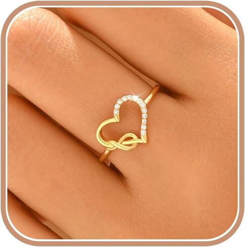 Infinity Heart Ring for Women, 925 Sterling Silver Cubic Zirconia Dainty Hollow LOVE Heart Knot Ring for Mother Daughter 14K Gold Plated Open Heart Promise Rings Birthday Wedding Graduation Jewelry Gift in Saudi Arabia