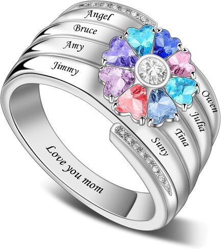 Sterling Silver Personalized Mothers Rings Gifts for Mother's Days with 1/2/3/4/5/6/7/8 Simulated Birthstone Rings for Women Mom Grandmother Promise Ring in Saudi Arabia