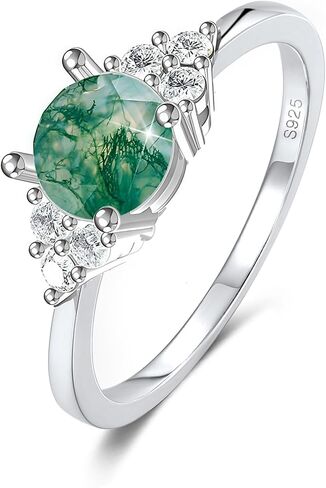 S925 Sterling Silver Natural Moss Agate Ring Engagement Ring Wedding Promise Ring Jewelry for Women in Saudi Arabia