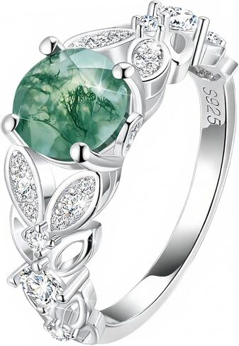S925 Sterling Silver Natural Moss Agate Ring Engagement Ring Wedding Promise Ring Jewelry for Women in Saudi Arabia