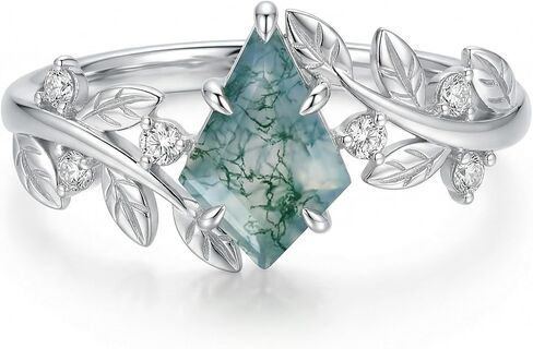 Moss Agate Ring 925 Sterling Silver Green Moss Agate Engagement Wedding Promise Ring Jewelry Gifts for Women in Saudi Arabia