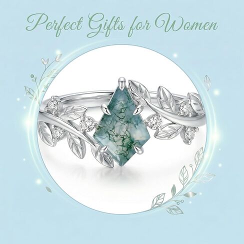 Moss Agate Ring 925 Sterling Silver Green Moss Agate Engagement Wedding Promise Ring Jewelry Gifts for Women in Saudi Arabia