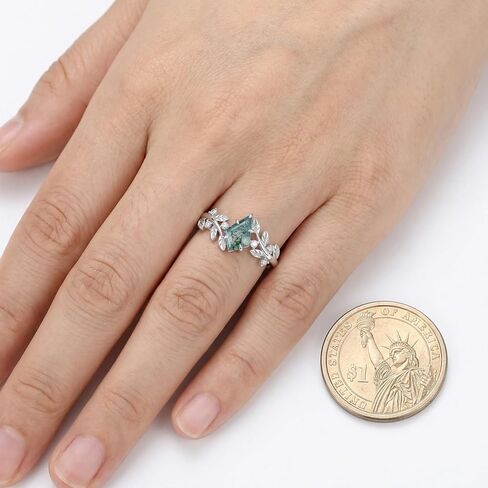 Moss Agate Ring 925 Sterling Silver Green Moss Agate Engagement Wedding Promise Ring Jewelry Gifts for Women in Saudi Arabia