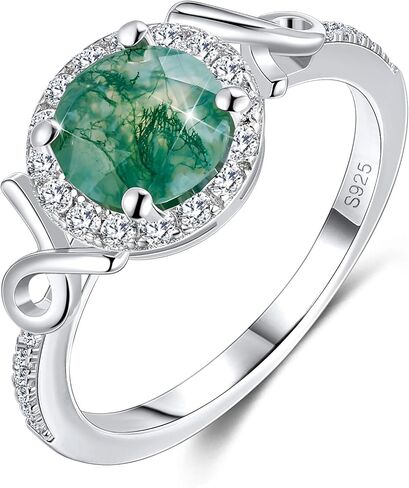 S925 Sterling Silver Natural Moss Agate Ring Engagement Ring Wedding Promise Ring Jewelry for Women in Saudi Arabia
