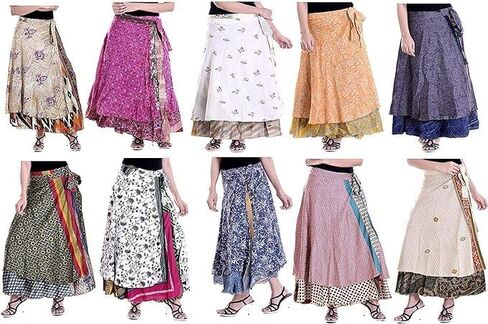 Indian Vintage Sari Silk Wrap Skirt, a stunning piece that effortlessly blends bohemian charm with rich cultural heritage Pack of-10 pcs in Saudi Arabia