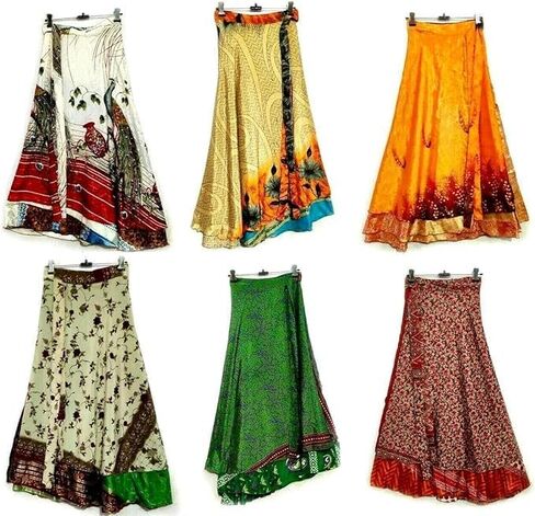 Indian Vintage Sari Silk Wrap Skirt, a stunning piece that effortlessly blends bohemian charm with rich cultural heritage Pack of-10 pcs in Saudi Arabia