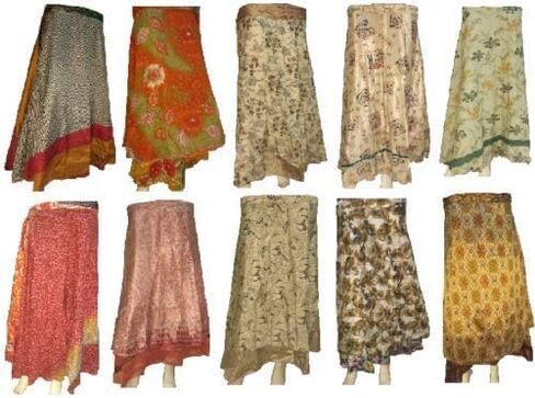 Indian Vintage Sari Silk Wrap Skirt, a stunning piece that effortlessly blends bohemian charm with rich cultural heritage Pack of-10 pcs in Saudi Arabia