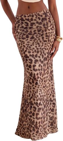Women's Floral Print Maxi Skirt Mesh Low Waist Long Flowy Summer Beach Skirts in Saudi Arabia