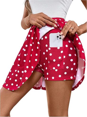 RoseSeek Women's Polka Dots A Line Skort Elegant Retro Mini Skirt with Shorts Underneath in Kuwait