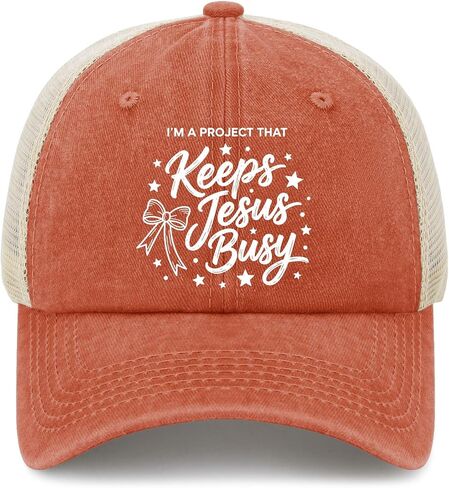 I'm A Project that Keeps Jesus Busy Hats for Women Aesthetic Washed Distressed in Kuwait