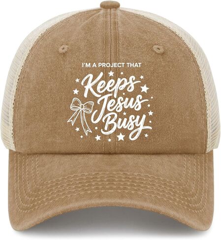 I'm A Project that Keeps Jesus Busy Hats for Women Aesthetic Washed Distressed in Kuwait
