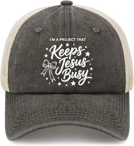 I'm A Project that Keeps Jesus Busy Hats for Women Aesthetic Washed Distressed in Kuwait