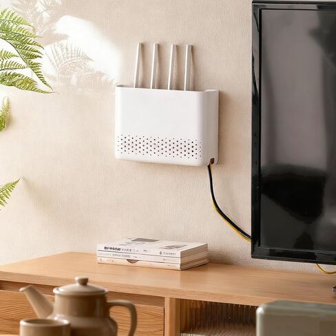 Wall Mounted Router Storage Box - No-Drill WiFi Router Organizer with Heat Dissipation Holes, Cable Management Box for Living Room, Bedroom, Study, Dorm, Apartment in Saudi Arabia