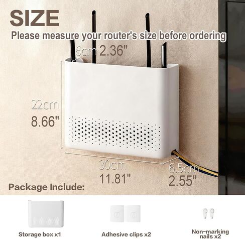 Wall Mounted Router Storage Box - No-Drill WiFi Router Organizer with Heat Dissipation Holes, Cable Management Box for Living Room, Bedroom, Study, Dorm, Apartment in Saudi Arabia
