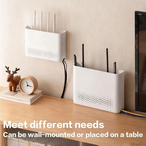 Wall Mounted Router Storage Box - No-Drill WiFi Router Organizer with Heat Dissipation Holes, Cable Management Box for Living Room, Bedroom, Study, Dorm, Apartment in Saudi Arabia