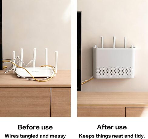 Wall Mounted Router Storage Box - No-Drill WiFi Router Organizer with Heat Dissipation Holes, Cable Management Box for Living Room, Bedroom, Study, Dorm, Apartment in Saudi Arabia