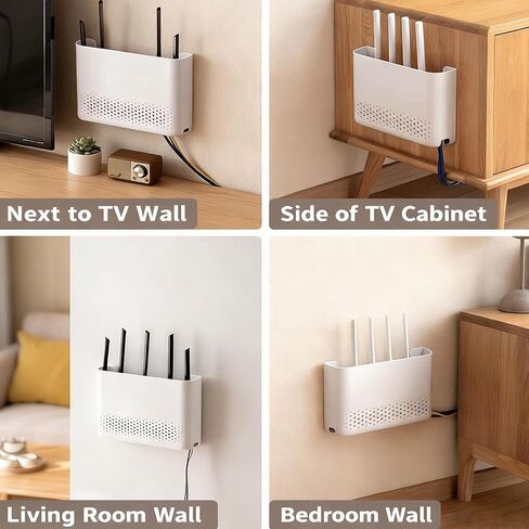 Wall Mounted Router Storage Box - No-Drill WiFi Router Organizer with Heat Dissipation Holes, Cable Management Box for Living Room, Bedroom, Study, Dorm, Apartment in Saudi Arabia