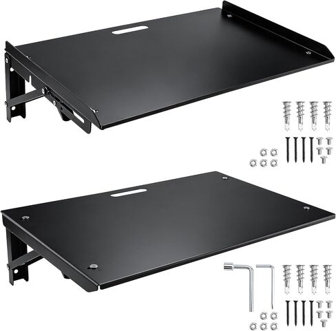 Folding Metal Floating Shelf, 16.9" x 11" Wall Mount Storage Rack with Lip, Heavy Duty Steel Fold Down Shelf for Garage, Kitchen, Bedroom, Office (2 Pack) in Saudi Arabia