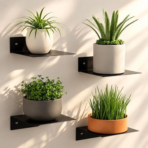 BYCY Small Floating Shelves,5x5 Inch Metal Small Wall Shelves Set of 4,Command Display Ledges for Living Room Kids Room Kitchen Bedroom Decor (Black) in Saudi Arabia