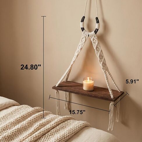 Horseshoe Macrame Wall Shelf Boho Western Wall Decor with Horseshoe Decor Rustic Wood Floating Shelf with Handwoven Cotton Cord Cowgirl Equestrian Farmhouse Wall Hanging Home Accents in Saudi Arabia