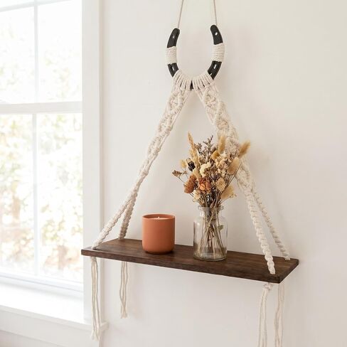 Horseshoe Macrame Wall Shelf Boho Western Wall Decor with Horseshoe Decor Rustic Wood Floating Shelf with Handwoven Cotton Cord Cowgirl Equestrian Farmhouse Wall Hanging Home Accents in Saudi Arabia