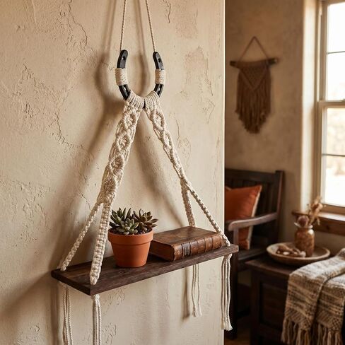 Horseshoe Macrame Wall Shelf Boho Western Wall Decor with Horseshoe Decor Rustic Wood Floating Shelf with Handwoven Cotton Cord Cowgirl Equestrian Farmhouse Wall Hanging Home Accents in Saudi Arabia
