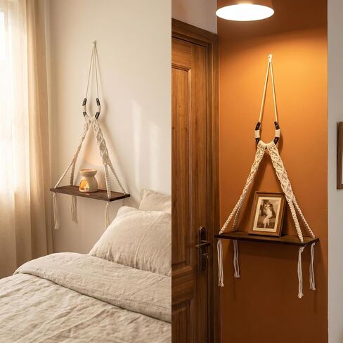 Horseshoe Macrame Wall Shelf Boho Western Wall Decor with Horseshoe Decor Rustic Wood Floating Shelf with Handwoven Cotton Cord Cowgirl Equestrian Farmhouse Wall Hanging Home Accents in Saudi Arabia