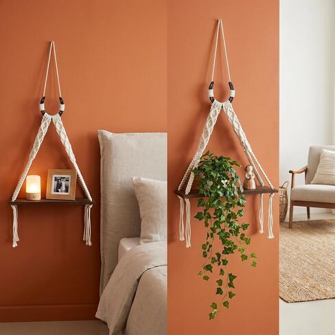 Horseshoe Macrame Wall Shelf Boho Western Wall Decor with Horseshoe Decor Rustic Wood Floating Shelf with Handwoven Cotton Cord Cowgirl Equestrian Farmhouse Wall Hanging Home Accents in Saudi Arabia