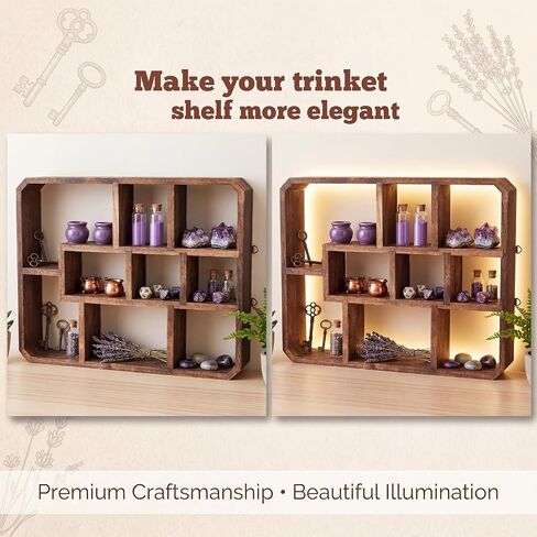 Pinkunn LED Rustic Shadow Box Display Shelf with Lights, 9 Compartments Wood Hanging Display Floating Shelves, Multi-Slot Wall Mounted or Freestanding Farmhouse Decor Displays Case for Collectibles in Kuwait