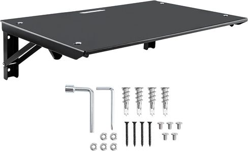 Folding Metal Floating Shelf, 16.9" x 11" Wall Mount Storage Rack with Lip, Heavy Duty Steel Fold Down Shelf for Garage, Kitchen, Bedroom, Office (2 Pack) in Saudi Arabia