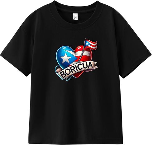 قميص بورتوريكو للأطفال للأولاد والبنات الصغار، تي شيرت على شكل قلب من Coqui Flag Boricua، 3T-7T من القطن الممشط in Kuwait