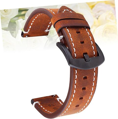 حزام ساعة من الجلد الأصلي باللون البني الداكن متوافق مع سوار معصم ناعم بديل من Moto and Gear Retro Vintage للرجال والنساء in Kuwait