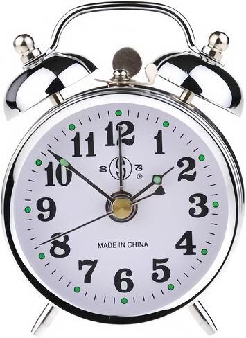Vintage Mechanical Alarm Clock, Manual Wind Up Clock with Loud Twin Bell, Analog Retro Silver Alarm Clock for Bedroom Living Room, Glow in The Dark Needles in Saudi Arabia