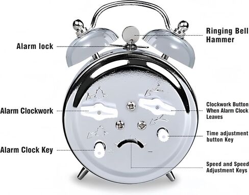 Vintage Mechanical Alarm Clock, Manual Wind Up Clock with Loud Twin Bell, Analog Retro Silver Alarm Clock for Bedroom Living Room, Glow in The Dark Needles in Saudi Arabia