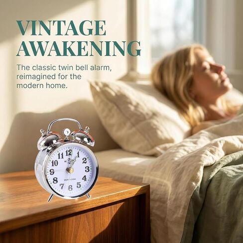 Vintage Mechanical Alarm Clock, Manual Wind Up Clock with Loud Twin Bell, Analog Retro Silver Alarm Clock for Bedroom Living Room, Glow in The Dark Needles in Saudi Arabia