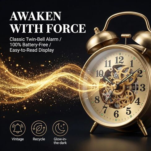 Vintage Mechanical Alarm Clock, Manual Wind Up Clock with Loud Twin Bell, Analog Retro Silver Alarm Clock for Bedroom Living Room, Glow in The Dark Needles in Saudi Arabia