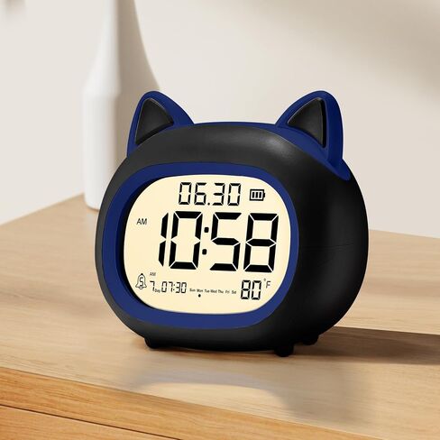 Kids Alarm Clock with Night Light for Kids, Small Digital Alarm Clocks for Bedrooms, Routine Builder, Cute Cat Alarm Clock with Sleep Training, Snooze, 12/24H, Date & Day, Temperature, USB Port in Saudi Arabia