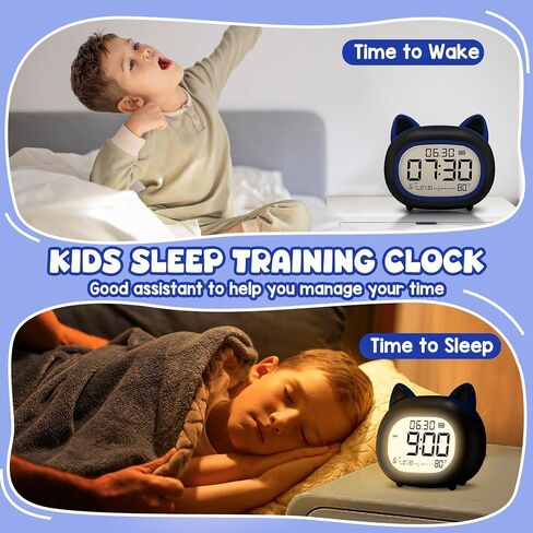 Kids Alarm Clock with Night Light for Kids, Small Digital Alarm Clocks for Bedrooms, Routine Builder, Cute Cat Alarm Clock with Sleep Training, Snooze, 12/24H, Date & Day, Temperature, USB Port in Saudi Arabia