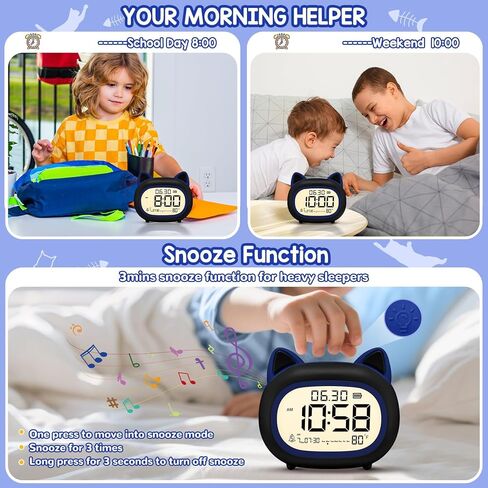 Kids Alarm Clock with Night Light for Kids, Small Digital Alarm Clocks for Bedrooms, Routine Builder, Cute Cat Alarm Clock with Sleep Training, Snooze, 12/24H, Date & Day, Temperature, USB Port in Saudi Arabia
