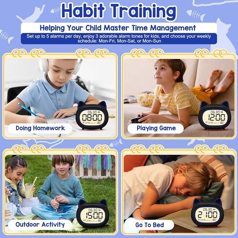 Kids Alarm Clock with Night Light for Kids, Small Digital Alarm Clocks for Bedrooms, Routine Builder, Cute Cat Alarm Clock with Sleep Training, Snooze, 12/24H, Date & Day, Temperature, USB Port in Saudi Arabia