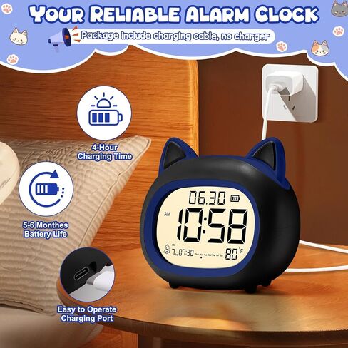 Kids Alarm Clock with Night Light for Kids, Small Digital Alarm Clocks for Bedrooms, Routine Builder, Cute Cat Alarm Clock with Sleep Training, Snooze, 12/24H, Date & Day, Temperature, USB Port in Saudi Arabia