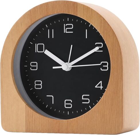 Analog Alarm Clock 5" Silent Non-Ticking Small Solid Wood Desk Clocks Battery Operated Simple Style Retro Table Clock for Office/Bedroom/Kitchen/School/Bedside/Shelf (Dark Wood, Arch) in Saudi Arabia