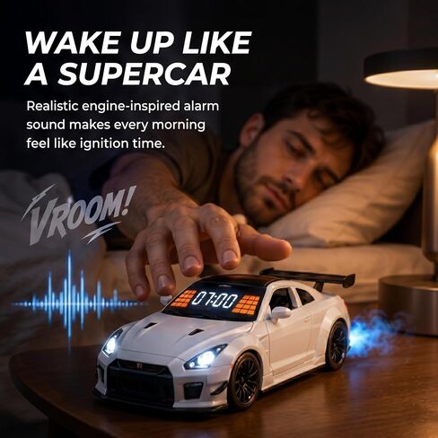 ساعة منبه Hypercar على العجلات مع صوت المحرك، ساعات منبه ذكية للسيارة الفائقة مع تأثير العادم وأضواء LED، ساعة رقمية ذكية لغرفة النوم والمكتب والمكتب المنزلي، هدايا لمحبي السيارات (أسود) in Kuwait