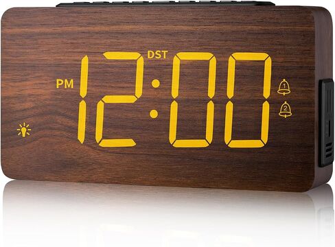 Wooden Digital Alarm Clock for Bedrooms - Extra Loud Alarm for Heavy Sleepers, Adjustable Volume & Brightness, DST, Dual Use as Desk/Wall Clock, Elegant Wood Decor for Home & Office in Saudi Arabia