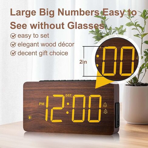 Wooden Digital Alarm Clock for Bedrooms - Extra Loud Alarm for Heavy Sleepers, Adjustable Volume & Brightness, DST, Dual Use as Desk/Wall Clock, Elegant Wood Decor for Home & Office in Saudi Arabia