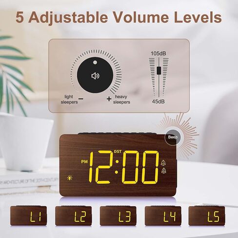 Wooden Digital Alarm Clock for Bedrooms - Extra Loud Alarm for Heavy Sleepers, Adjustable Volume & Brightness, DST, Dual Use as Desk/Wall Clock, Elegant Wood Decor for Home & Office in Saudi Arabia