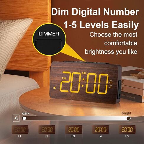 Wooden Digital Alarm Clock for Bedrooms - Extra Loud Alarm for Heavy Sleepers, Adjustable Volume & Brightness, DST, Dual Use as Desk/Wall Clock, Elegant Wood Decor for Home & Office in Saudi Arabia