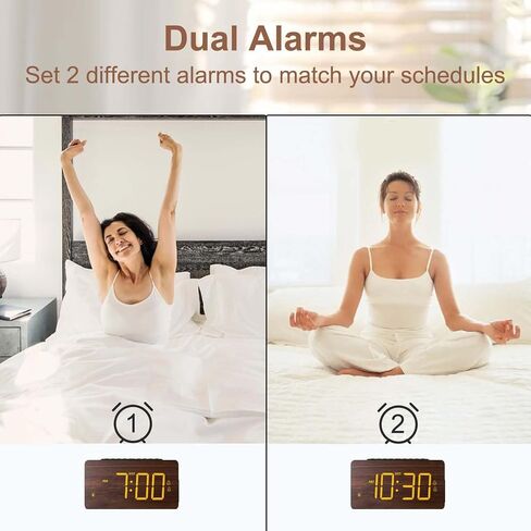 Wooden Digital Alarm Clock for Bedrooms - Extra Loud Alarm for Heavy Sleepers, Adjustable Volume & Brightness, DST, Dual Use as Desk/Wall Clock, Elegant Wood Decor for Home & Office in Saudi Arabia